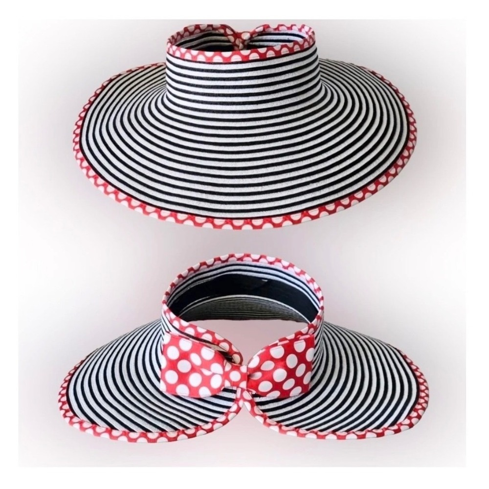 Disney Parks Minnie Moue Roll Up Sun Visor Women Adult 57cm Striped‎ Authentic